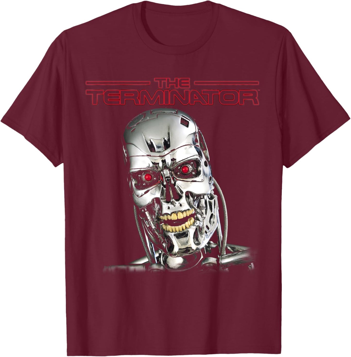 The Terminator T-800 Head Retro Cyborg Gamer Classic Sci-Fi T-Shirt - T-Shirt | Maroon