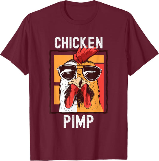 Chicken Pimp, Retro Vintage Farm Chicken Lover Gift T-Shirt - T-Shirt | Maroon