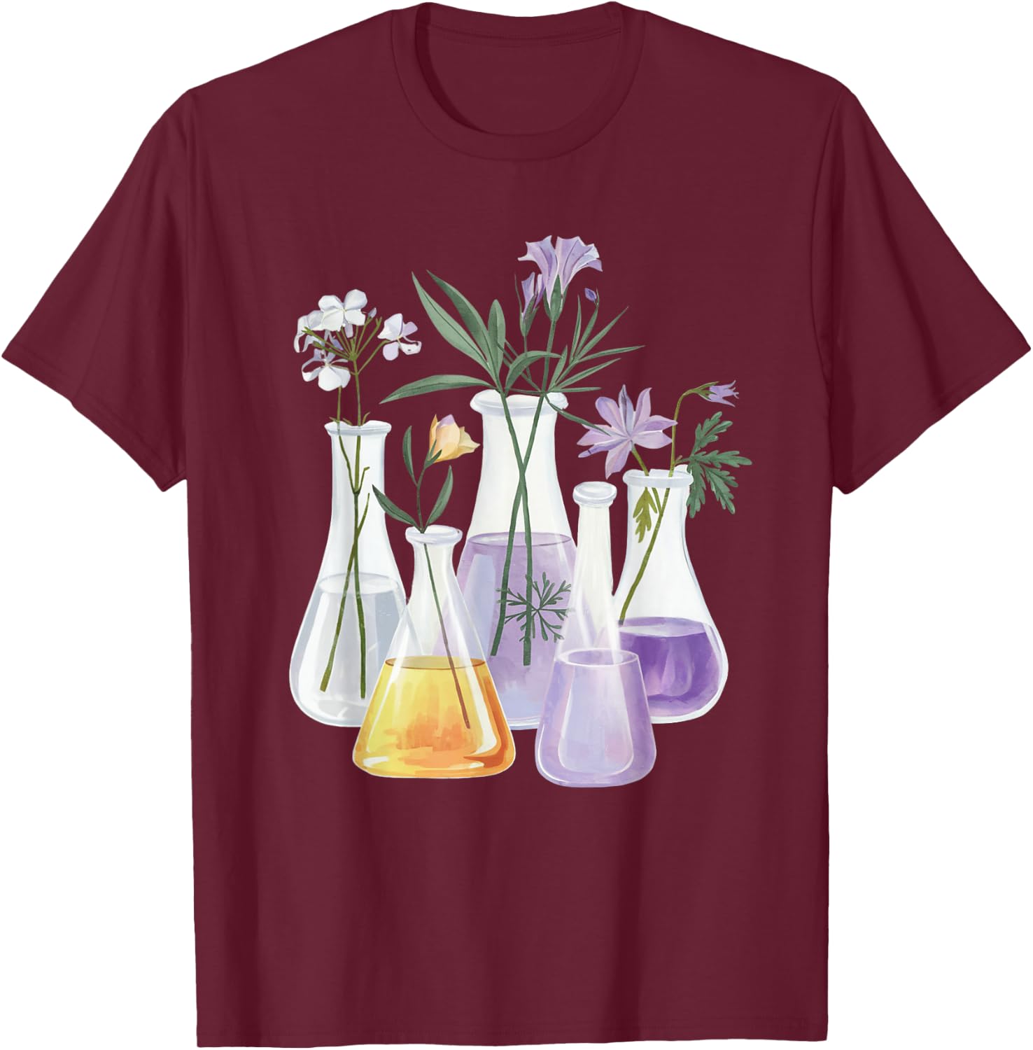 Flowers Test Tube Chemistry Student Science Teacher Women T-Shirt - T-Shirt | Maroon