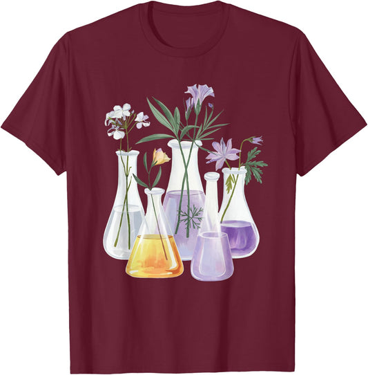 Flowers Test Tube Chemistry Student Science Teacher Women T-Shirt - T-Shirt | Maroon