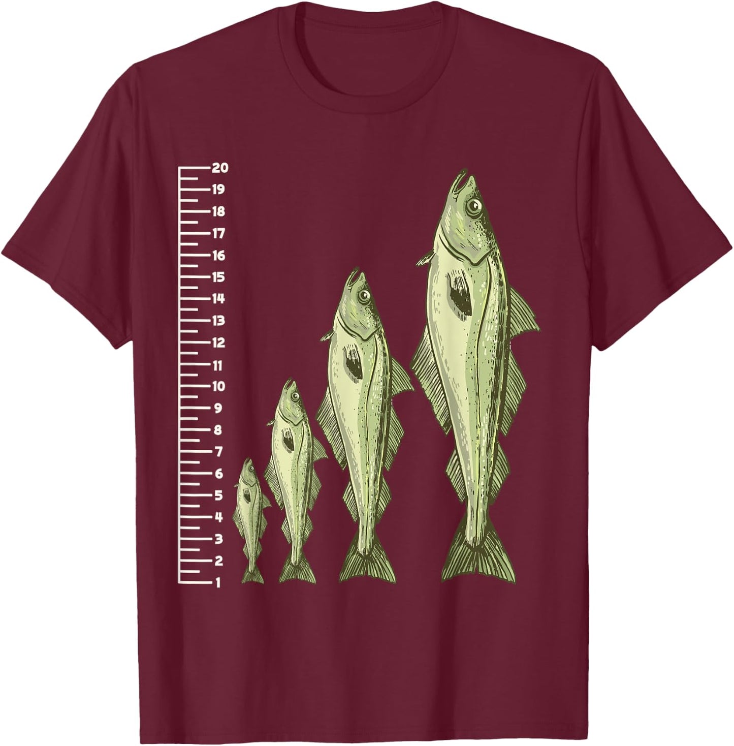 Funny Fish Measuring design for Fishing lovers T-Shirt - T-Shirt | Maroon