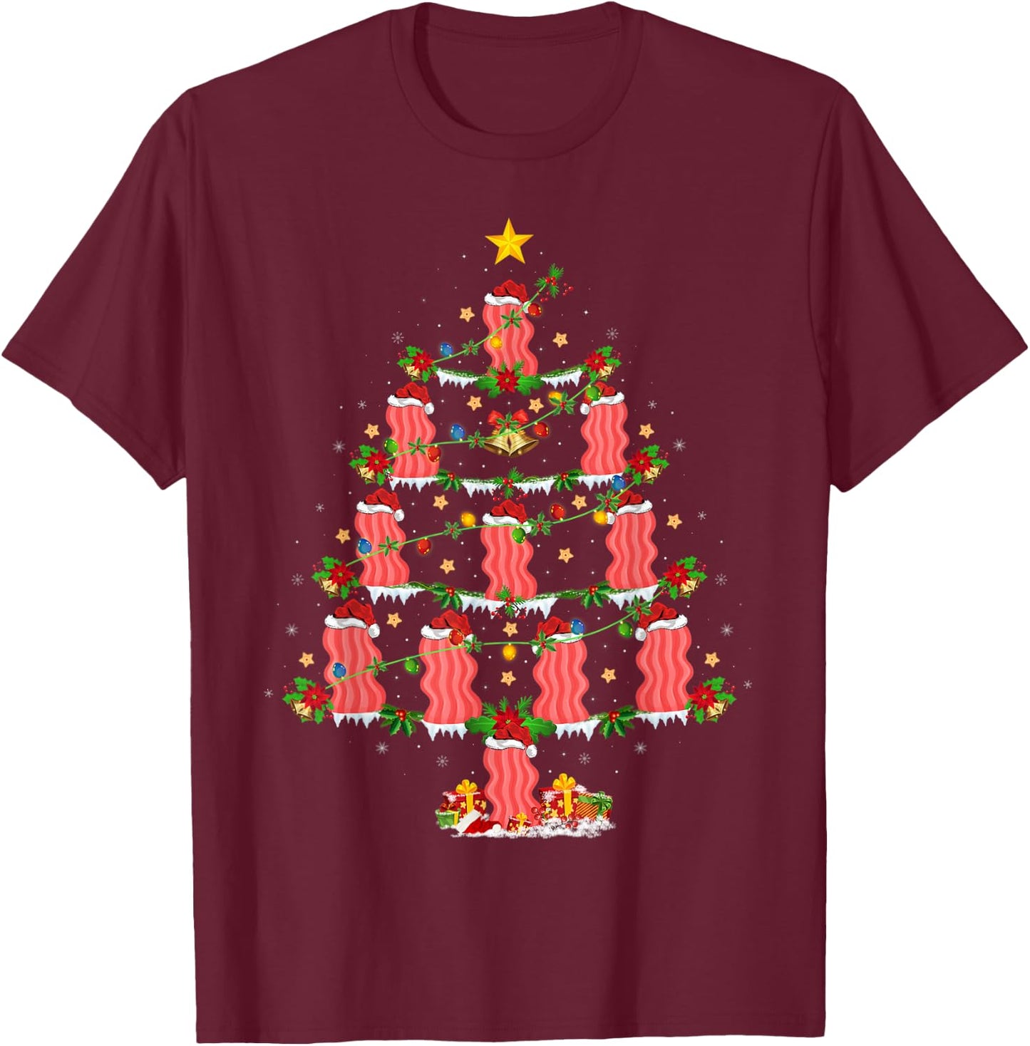 Bacon Lover Xmas Lighting Bacon Christmas Tree T-Shirt - T-Shirt | Maroon