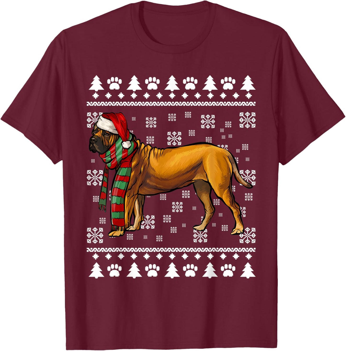Boerboel Dog Santa Hat Xmas Ugly Christmas T-Shirt - T-Shirt | Maroon