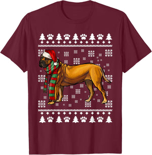 Boerboel Dog Santa Hat Xmas Ugly Christmas T-Shirt - T-Shirt | Maroon