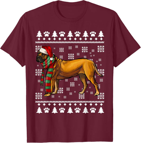 Boerboel Dog Santa Hat Xmas Ugly Christmas T-Shirt - T-Shirt | Maroon