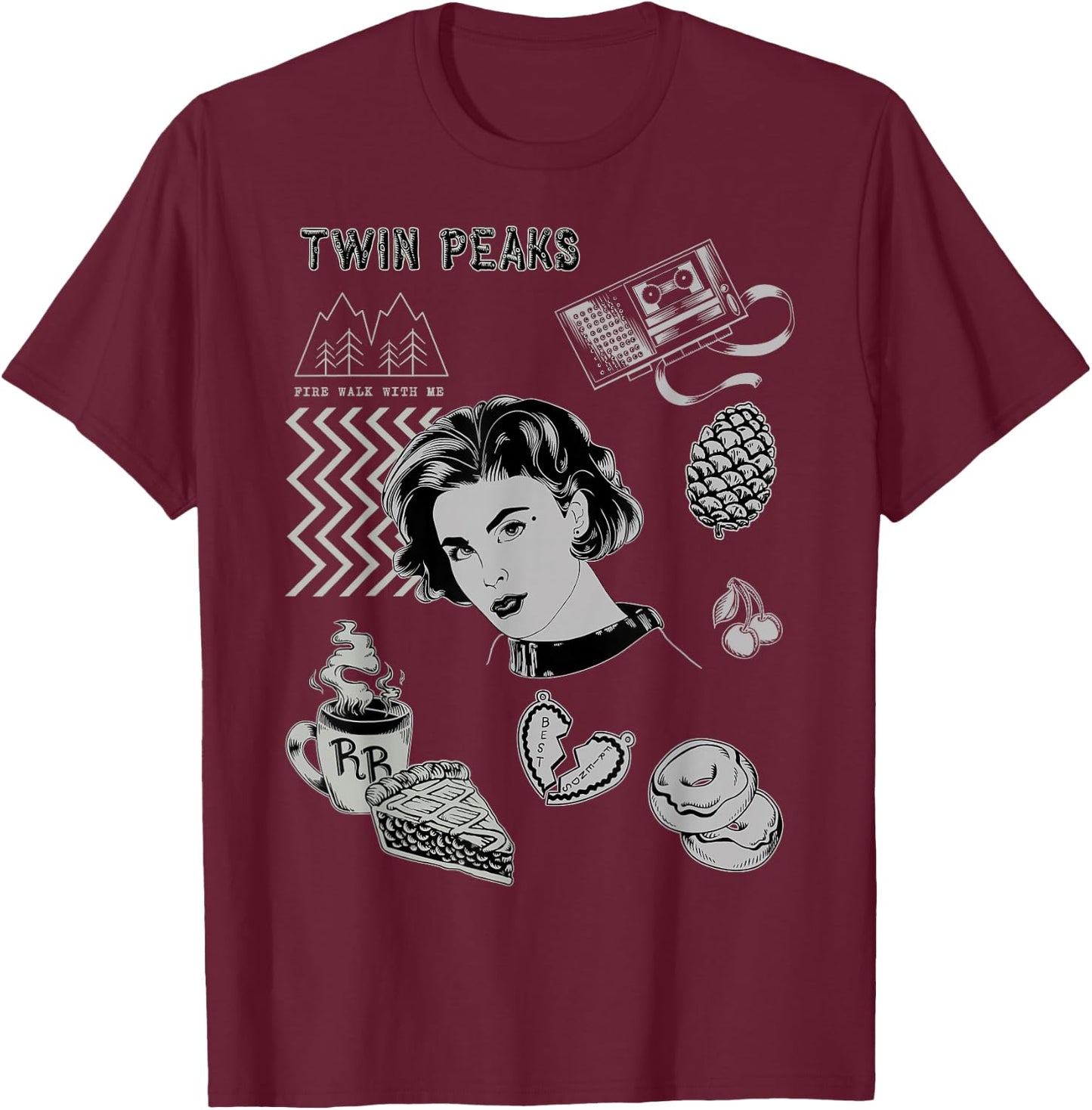 Twin Peaks Symbolism Patch Graphic T-Shirt - T-Shirt | Maroon
