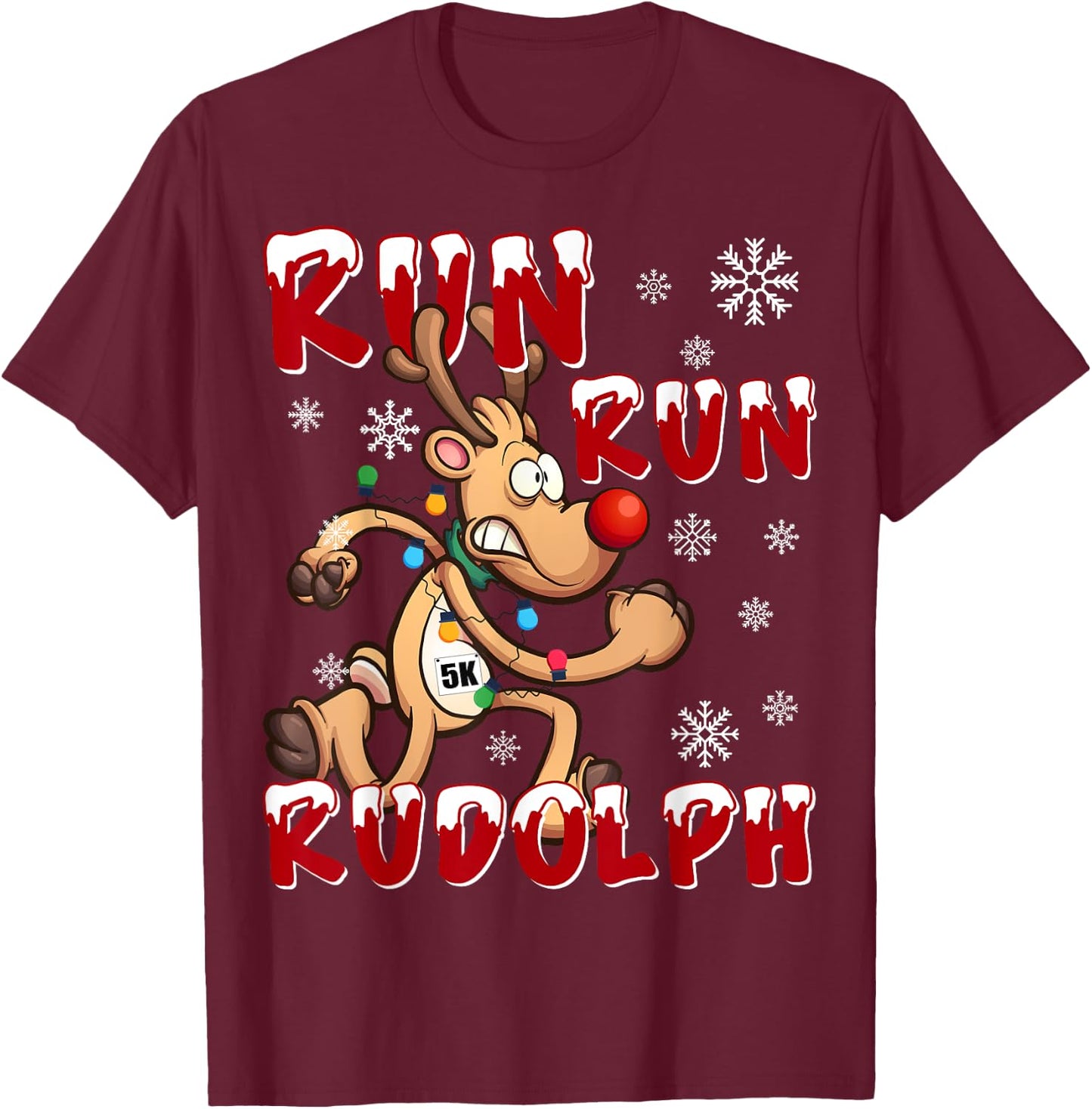 Rudolph 5K Run Christmas Holiday Team Running T-Shirt - T-Shirt | Maroon