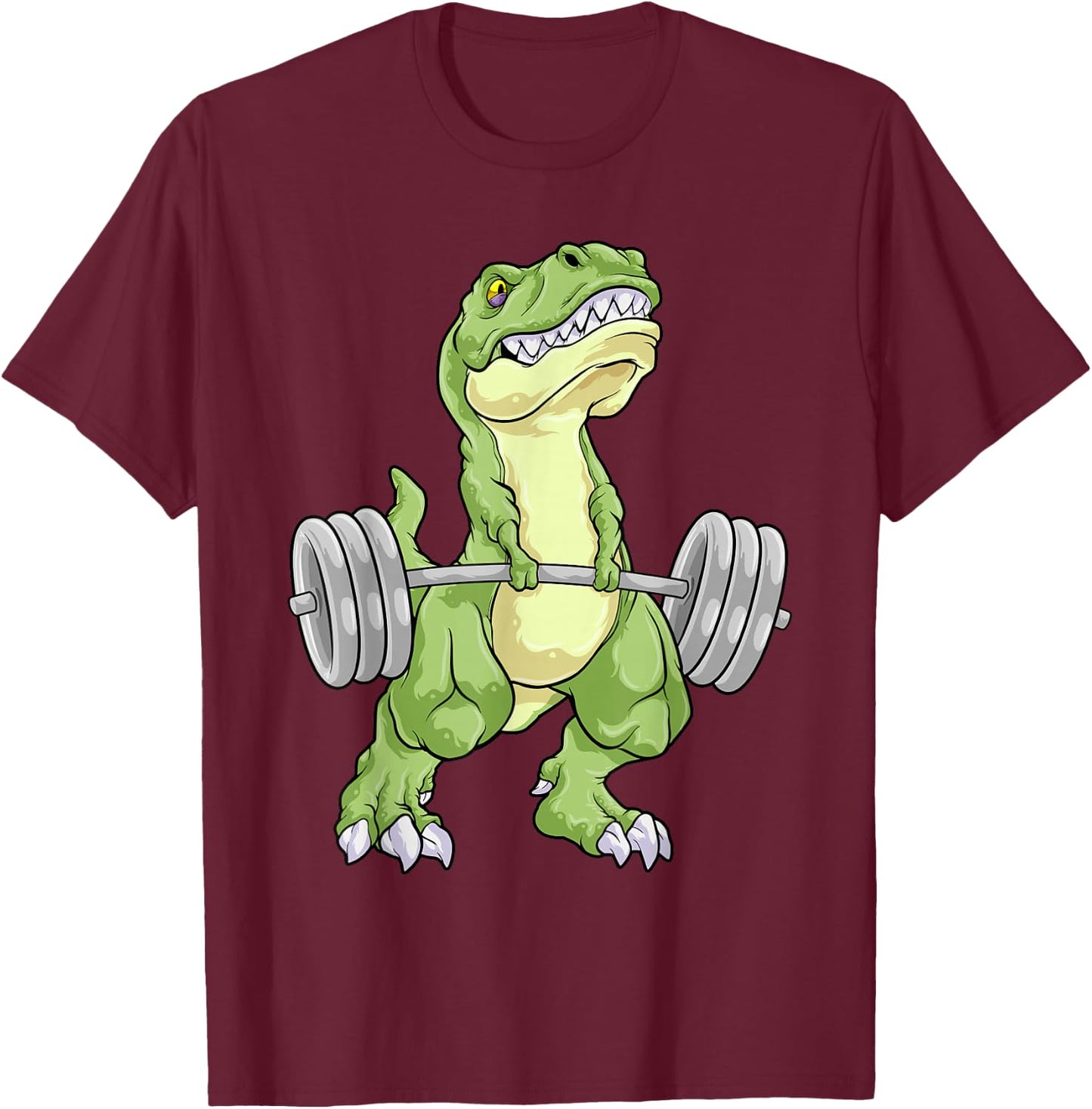 Dinosaur Gym Weightlifting T-Rex Fitness Workout Deadlift T-Shirt - T-Shirt | Maroon