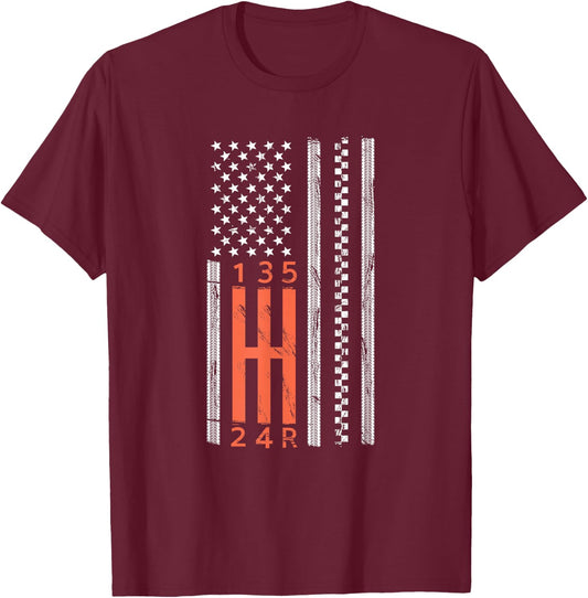 Stick Shift American Flag Manual Transmission Gearbox T-Shirt - T-Shirt | Maroon