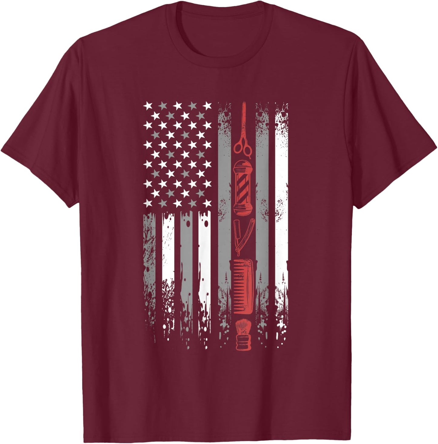 Barber US Flag - Hairdresser Hairstylist Barbershop Barber T-Shirt - T-Shirt | Maroon