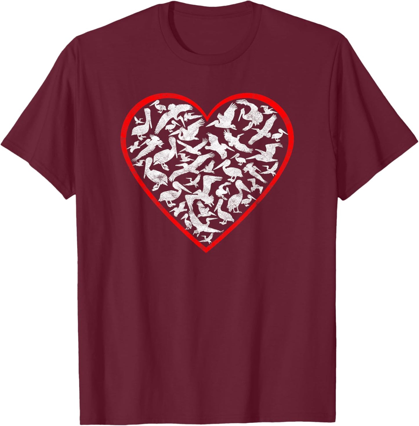 Pelican Gift Women Men Love Motherhood Bird Animal Red Heart T-Shirt - T-Shirt | Maroon