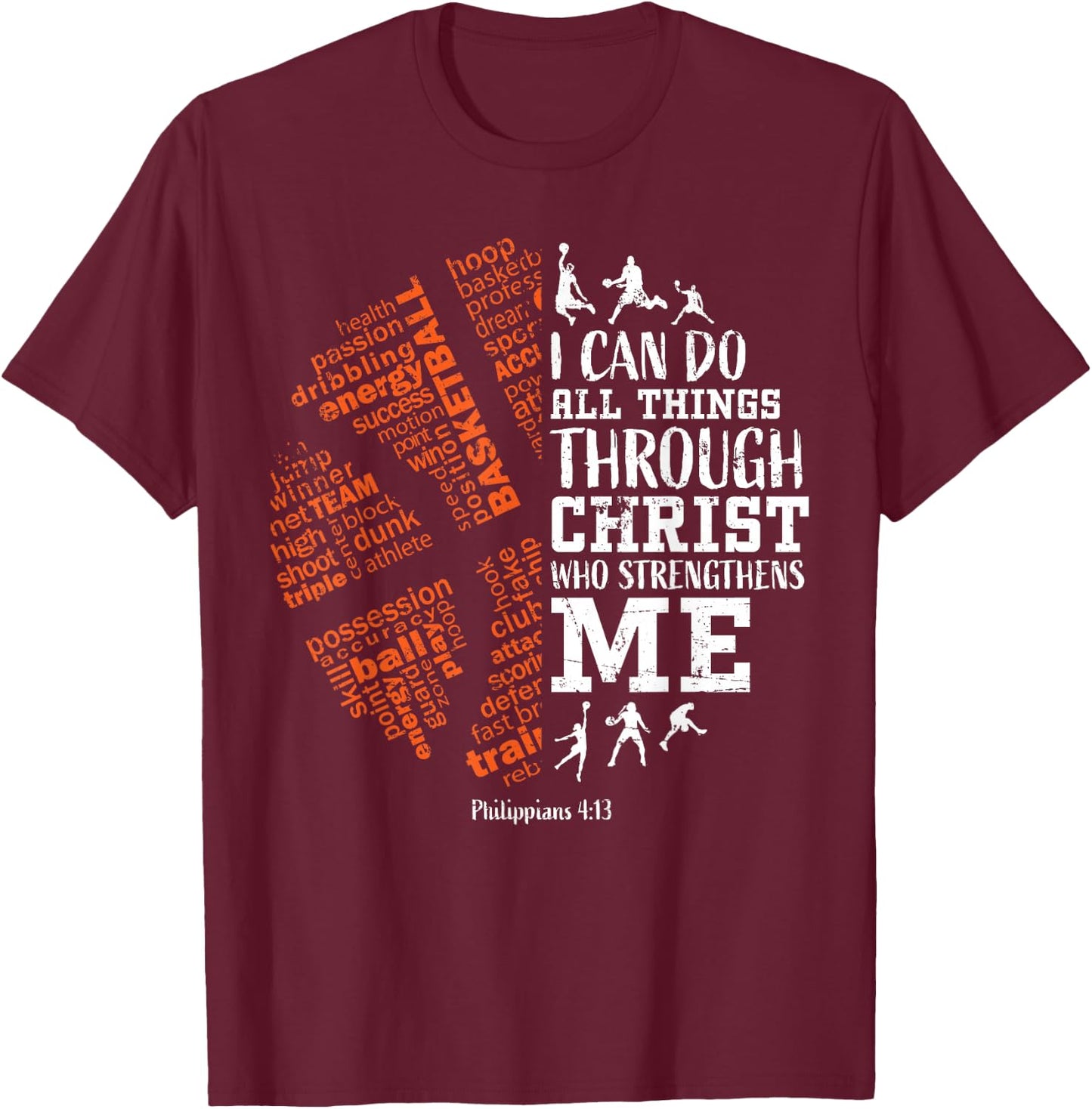 Basketball Sayings Christian Verse Teen Boys Kids Graphic T-Shirt - T-Shirt | Maroon