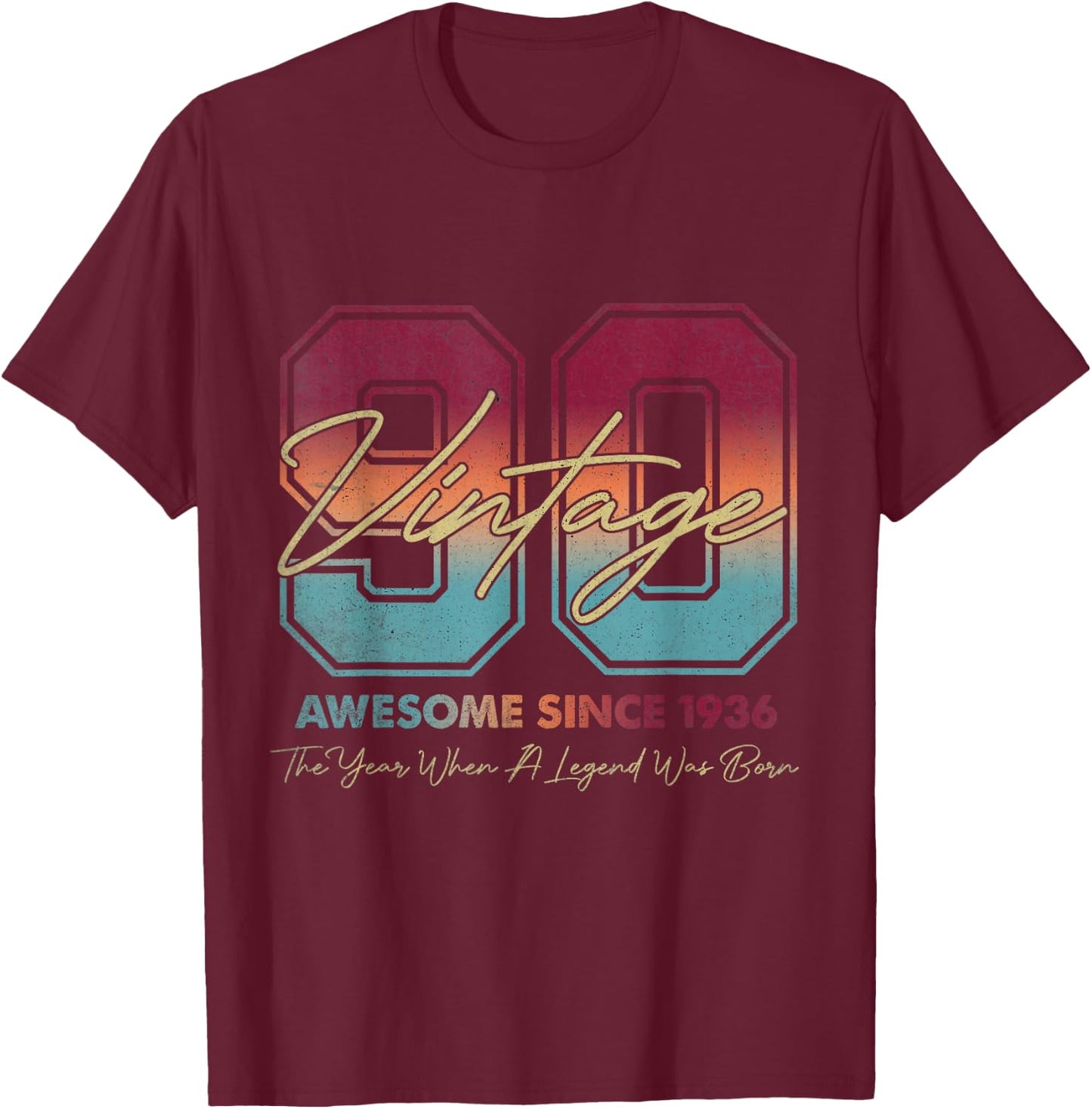 Vintage 90th Birthday Since 1936 Limited Edition 90 Year Old T-Shirt - T-Shirt | Maroon