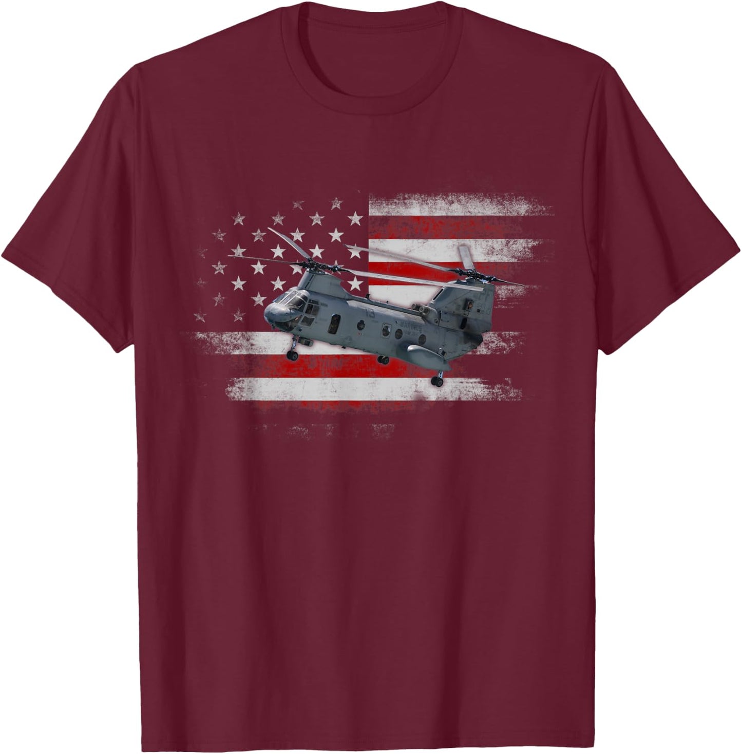 CH-47 Chinook Helicopter USA American Flag Helicopter Pilot T-Shirt - T-Shirt | Maroon