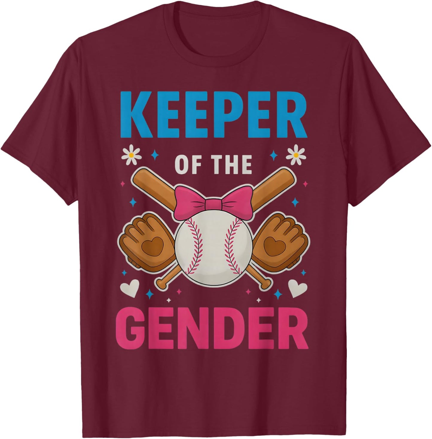 Keeper Of The Gender Baseball or Bows Funny Reveal Party Mom T-Shirt - T-Shirt | Maroon