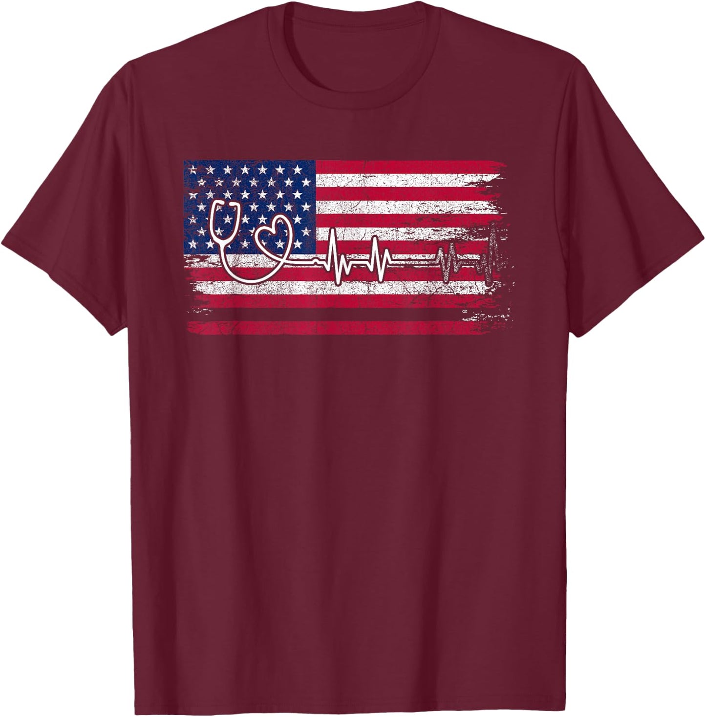 American Flag Nurse T-Shirt - T-Shirt | Maroon