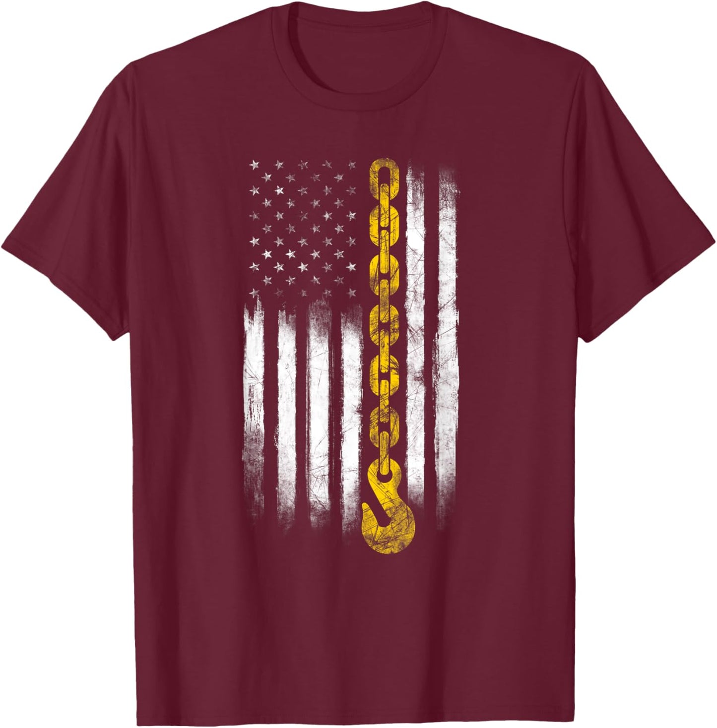 Tow Truck Driver Gift Men USA Flag Towing Hook For US T-Shirt - T-Shirt | Maroon