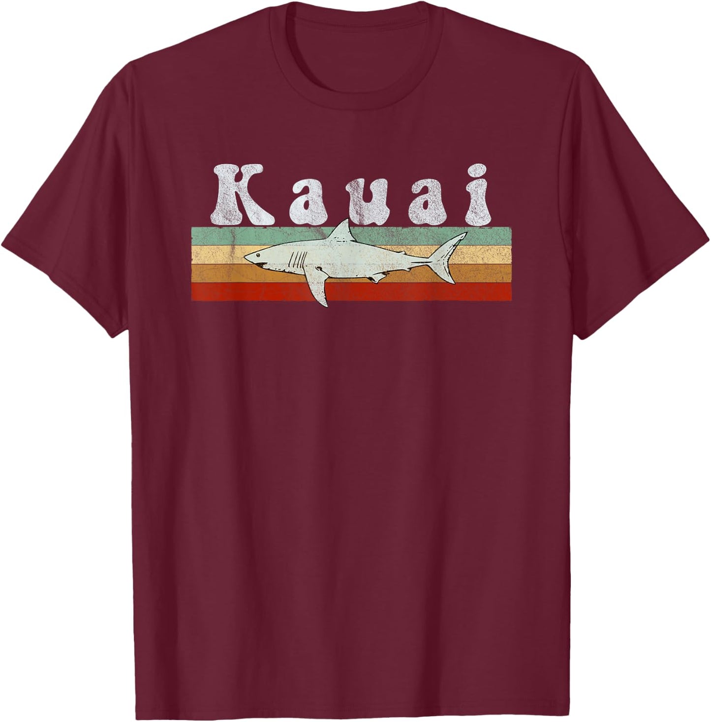 Kauai, HI Shark T Shirt / Kauai Vintage Fishing T-Shirt - T-Shirt | Maroon