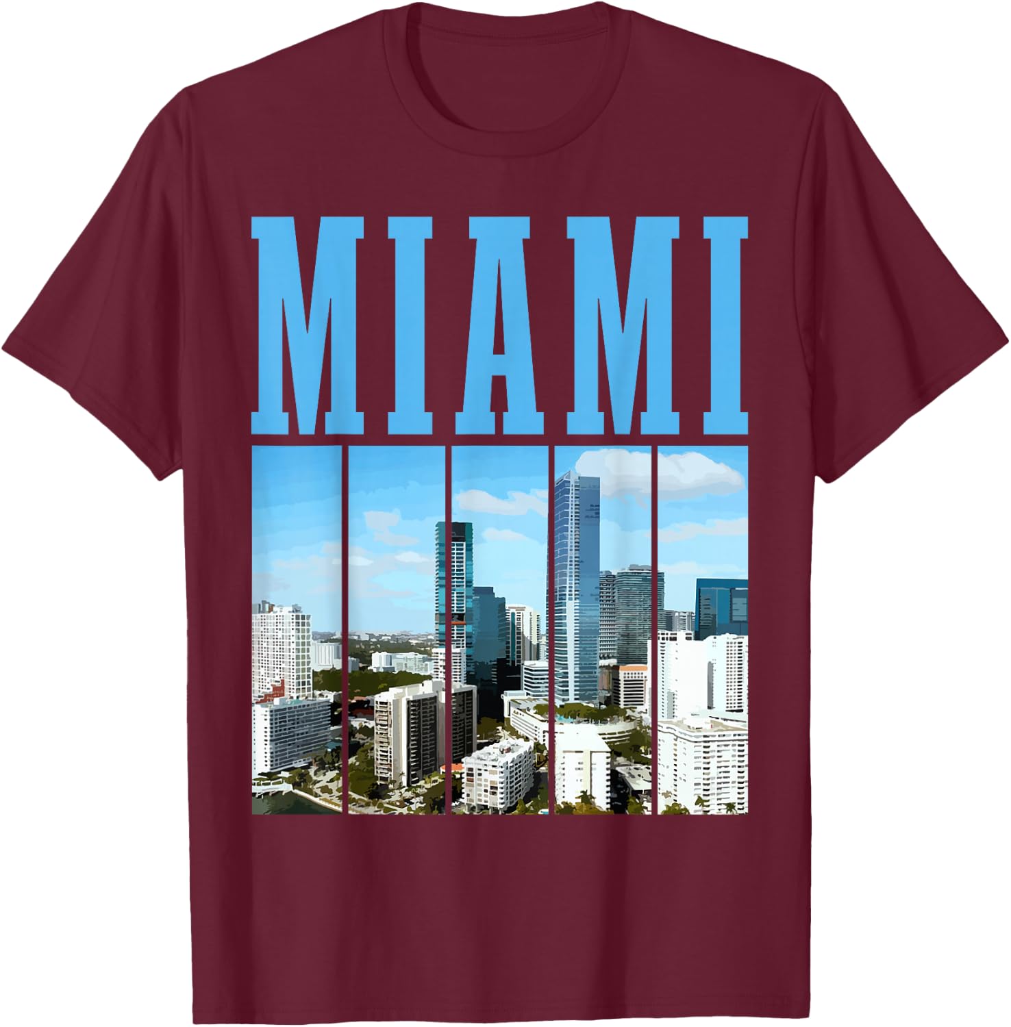 Miami Skyline 305 Florida Vintage Pride T-Shirt - T-Shirt | Maroon