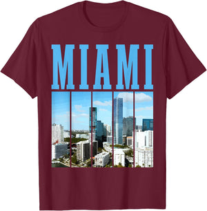 Miami Skyline 305 Florida Vintage Pride T-Shirt - T-Shirt | Maroon