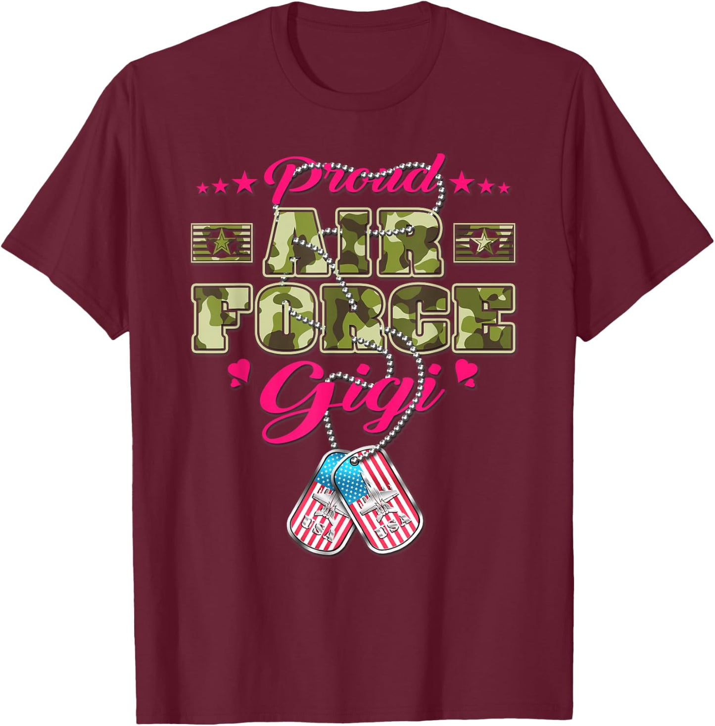 Proud Air Force Gigi - Camo US Flag Dog Tag Military Grandma Women T-Shirt - T-Shirt | Maroon
