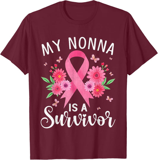 October Breast Cancer Support My Nonna Is A Survivor T-Shirt - T-Shirt | Maroon