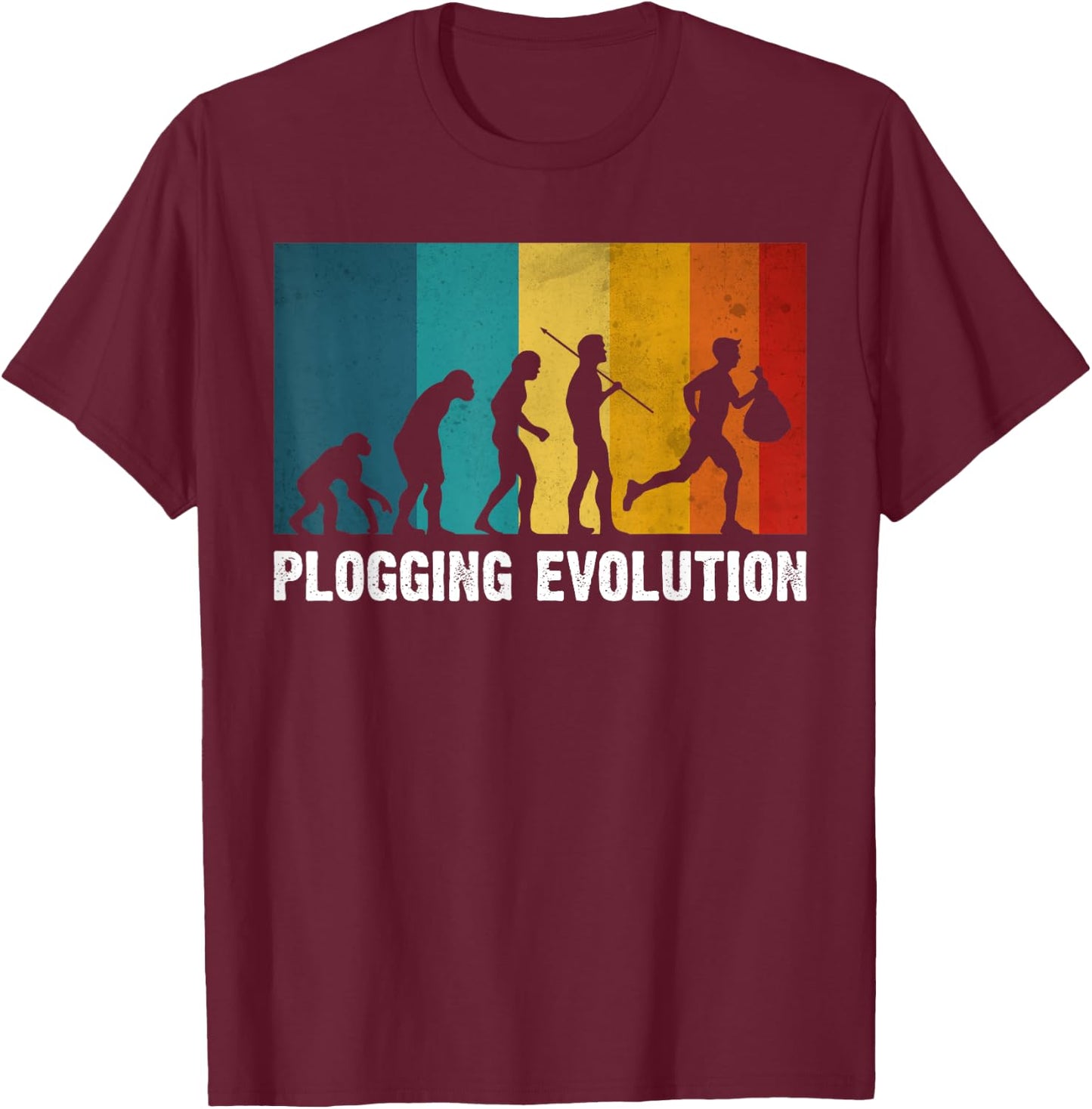 Plogging Evolutuion Funny T-Shirt - T-Shirt | Maroon