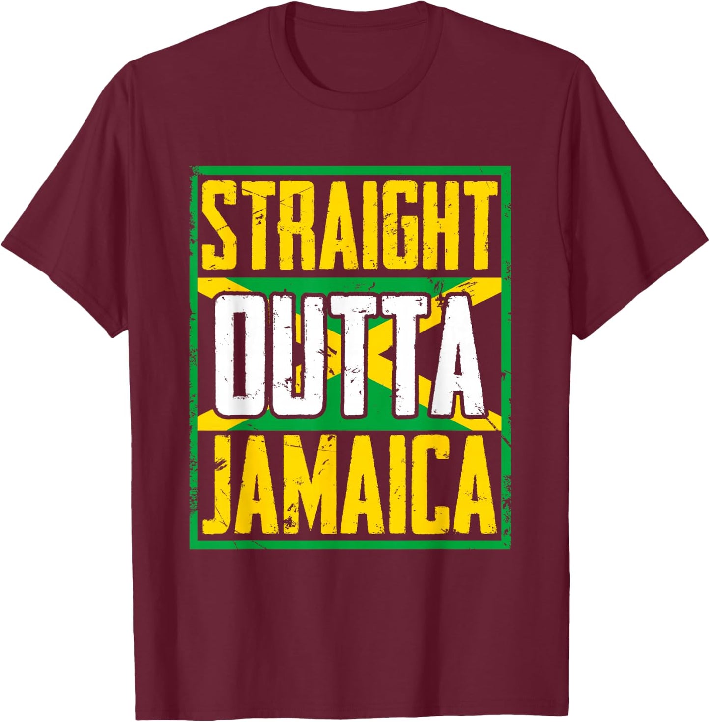 Straight Outta Jamaica | Caribbean Country | Jamaican Flag T-Shirt - T-Shirt | Maroon
