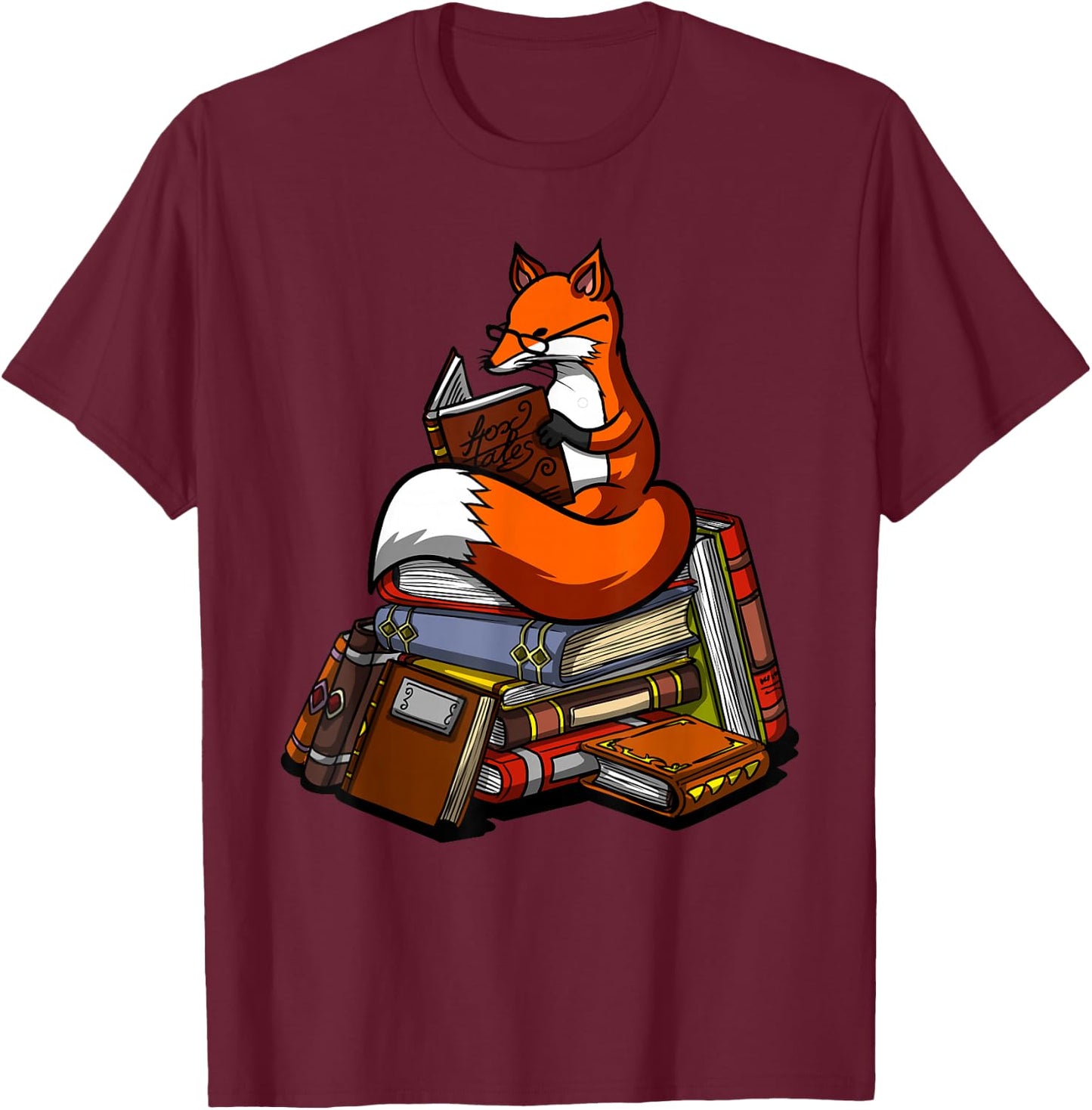 Fox Book Reading Nerd Library Librarian Book Reader T-Shirt - T-Shirt | Maroon