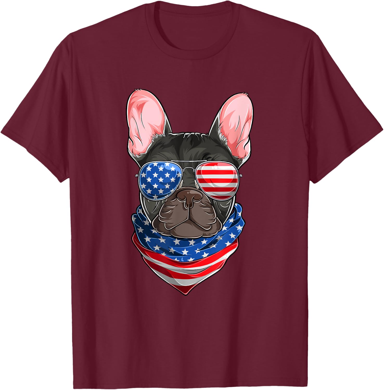 American Flag French Bulldog Shirts, Frenchie Fourth Of July T-Shirt - T-Shirt | Maroon