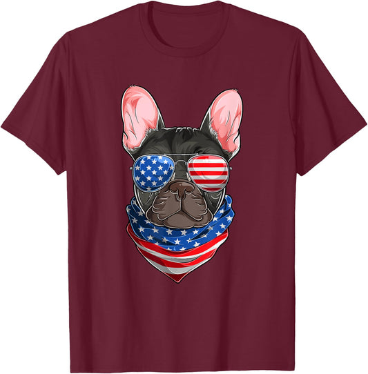 American Flag French Bulldog Shirts, Frenchie Fourth Of July T-Shirt - T-Shirt | Maroon