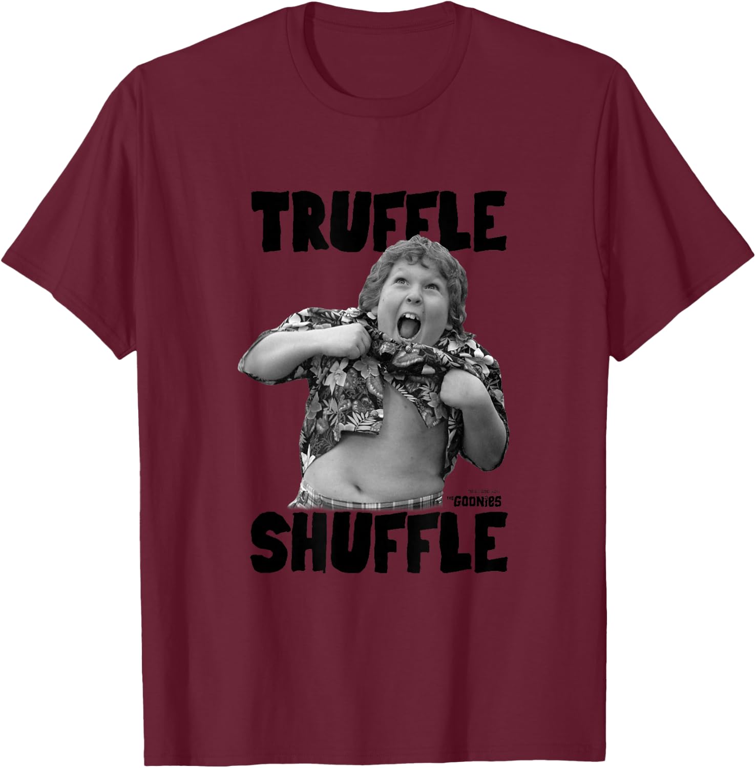 The Goonies Black and White Truffle Shuffle Photo Movie T-Shirt - T-Shirt | Maroon