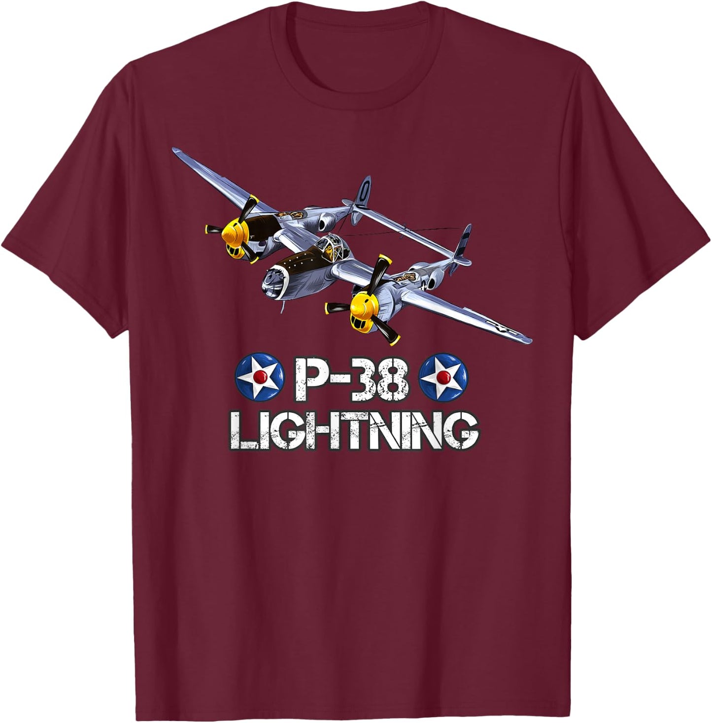 World War 2 American P-38 Lightning Fighter Airplane T-Shirt - T-Shirt | Maroon