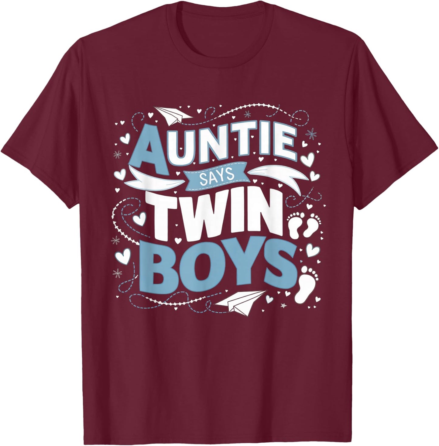 Auntie Says Twin Boys gender reveal T-Shirt - T-Shirt | Maroon