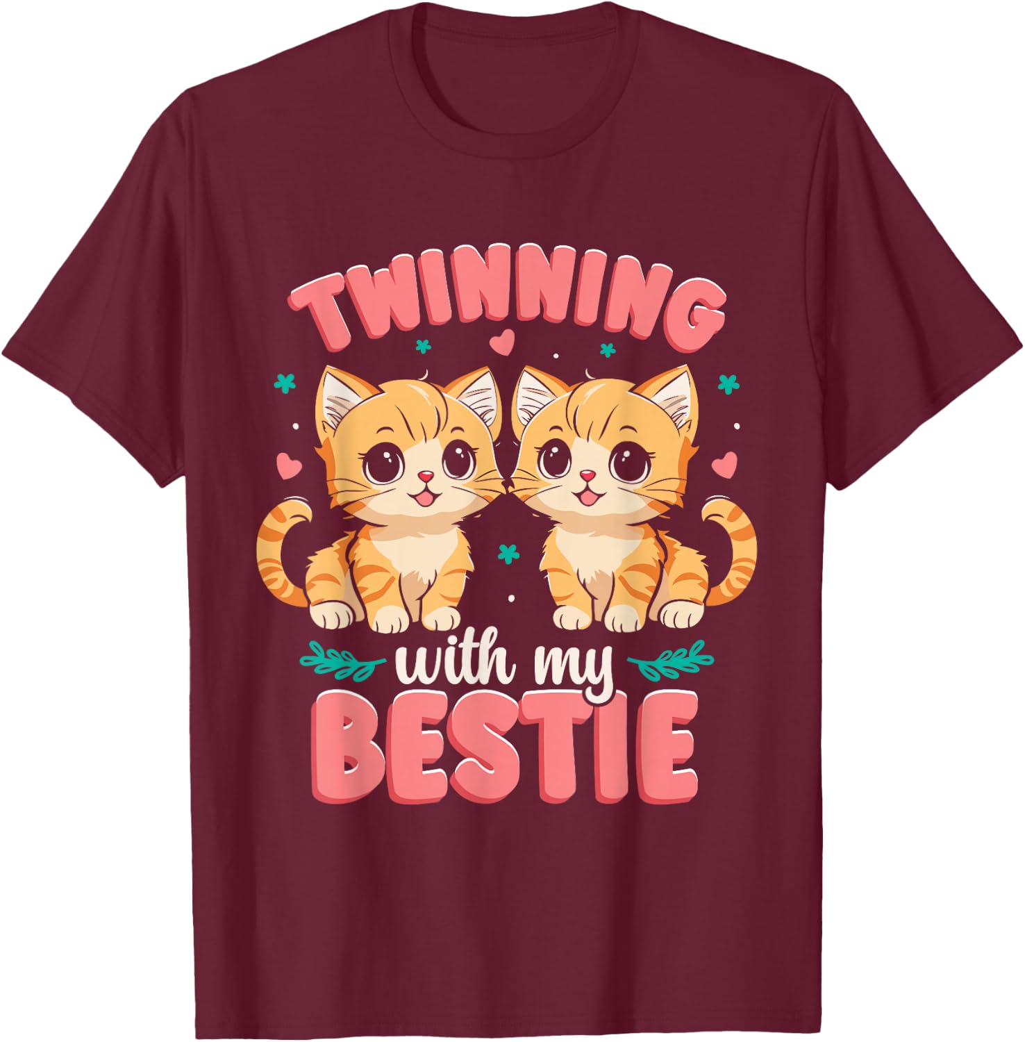 Twins Day | Friends Matching | Twinning Bestie Cat T-Shirt - T-Shirt | Maroon