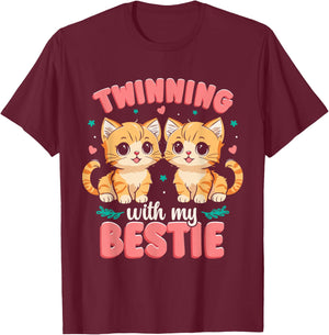 Twins Day | Friends Matching | Twinning Bestie Cat T-Shirt - T-Shirt | Maroon