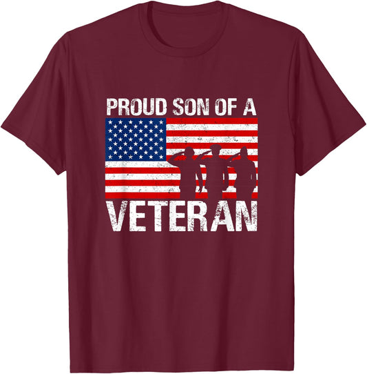 USA United States Military Family Proud Son of A Veteran T-Shirt - T-Shirt | Maroon
