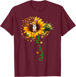 Chihuahua Mom Funny Chihuahua On Sunflower Dog Paws Flower Women Girls Kids T-Shirt - T-Shirt | Maroon