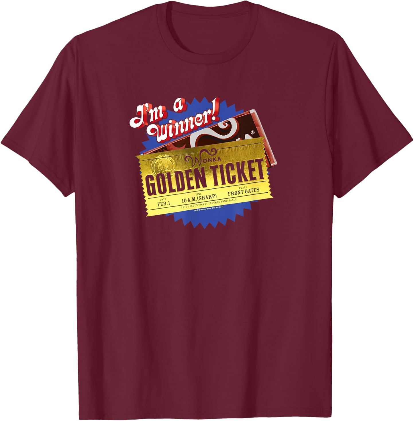 Charlie and The Chocolate Factory Golden Ticket Small T-Shirt - T-Shirt | Maroon