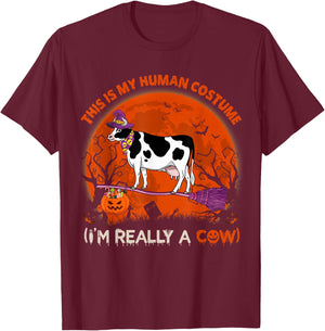This Is My Human Costume I'm Really A Cow Halloween Farmer T-Shirt - T-Shirt | Maroon