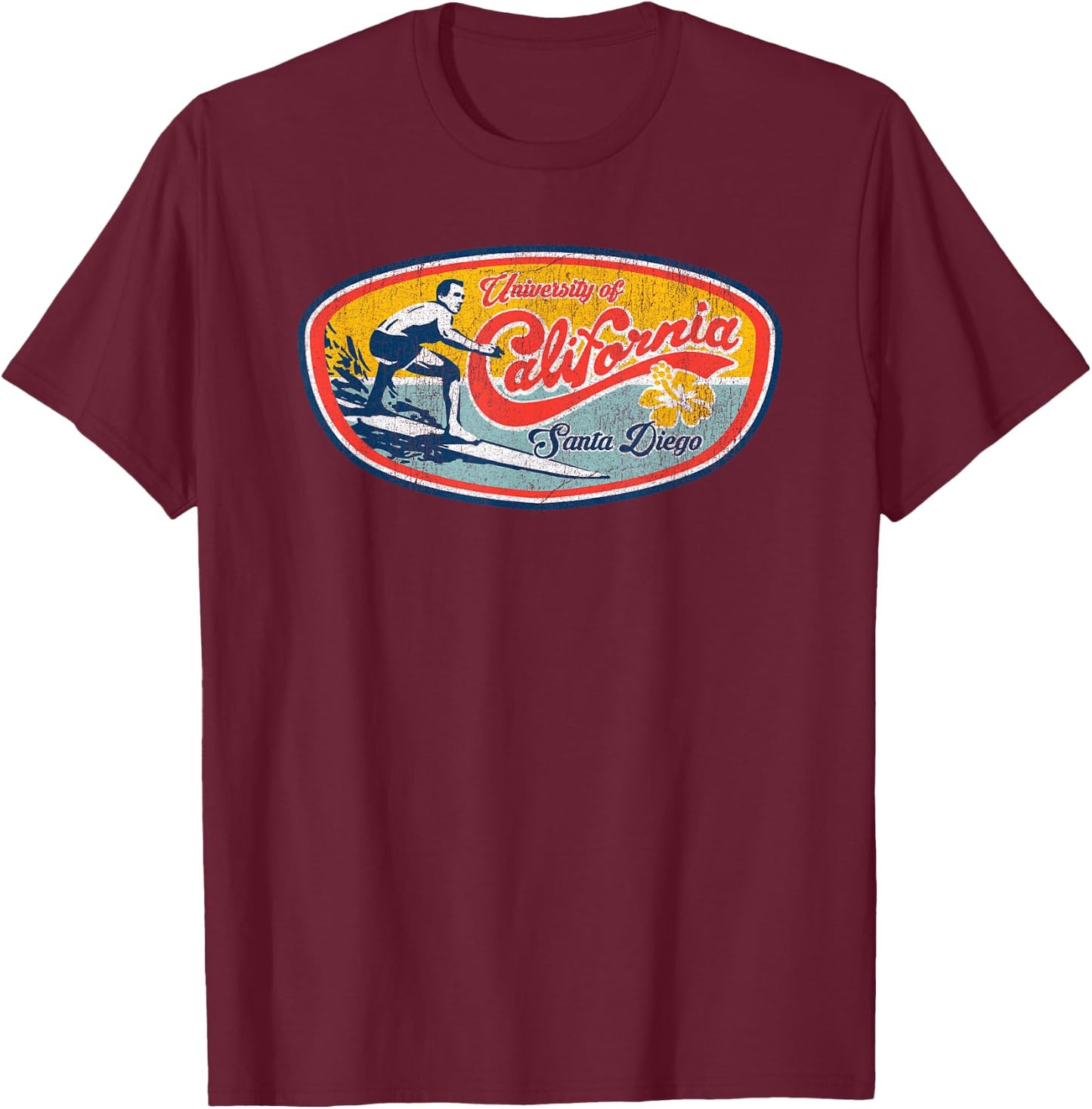 Vintage Retro Surf Style UCSD T-Shirt - T-Shirt | Maroon