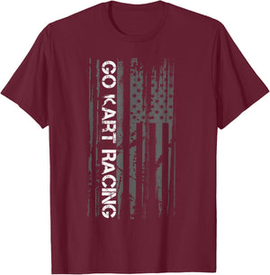 Go Cart Racer American Flag Patriotic Go Kart Racing T-Shirt - T-Shirt | Maroon