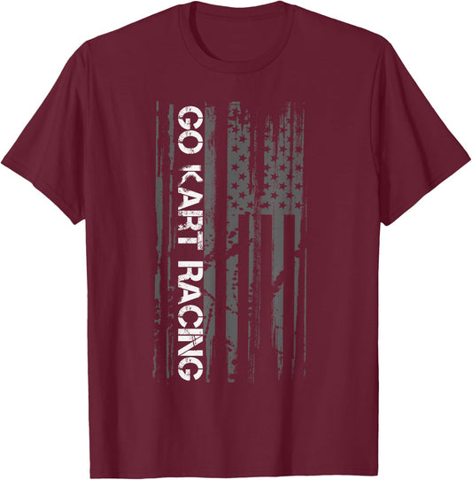 Go Cart Racer American Flag Patriotic Go Kart Racing T-Shirt - T-Shirt | Maroon