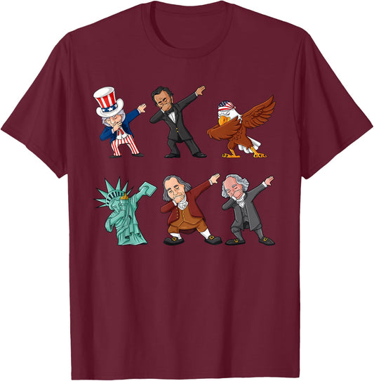 Dabbing Uncle Sam And Friends 4th Of July Boys Girls Kids T-Shirt - T-Shirt | Maroon