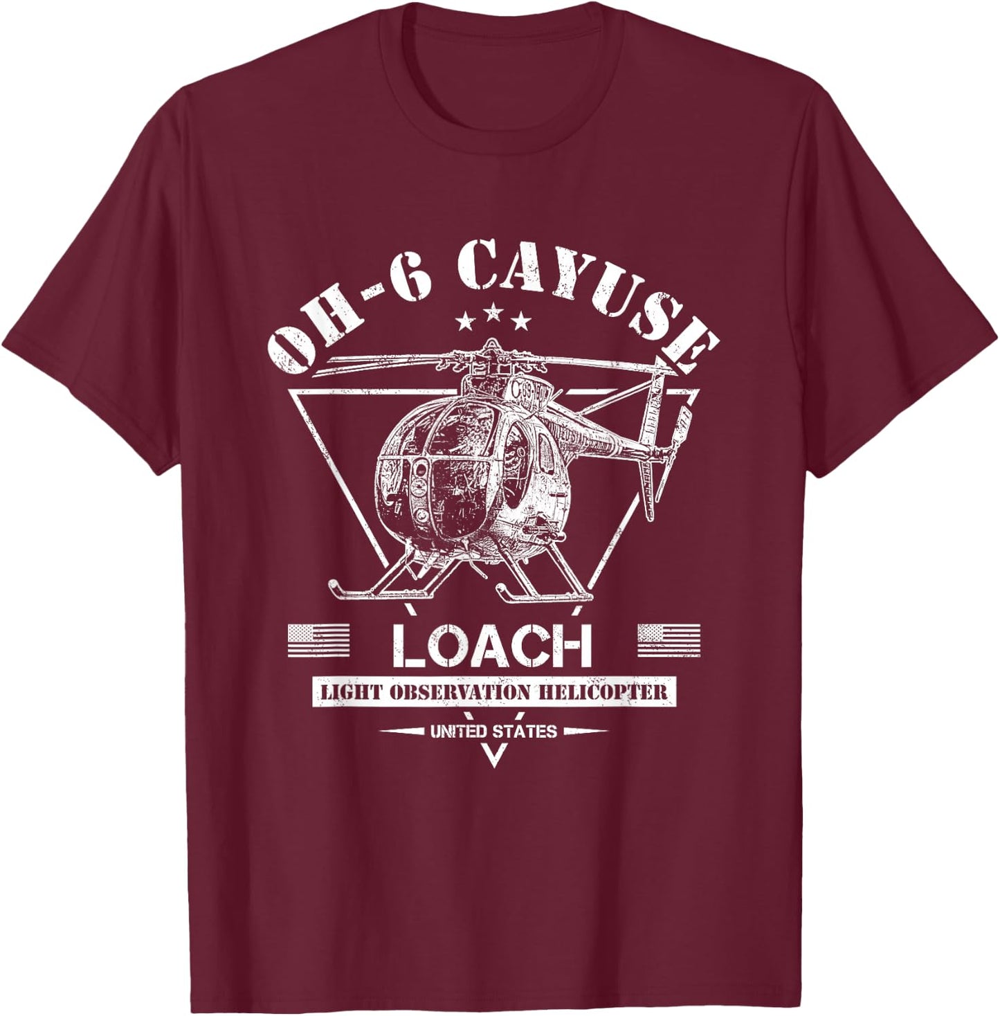 OH-6 "Loach" Cayuse Helicopter T-Shirt - T-Shirt | Maroon