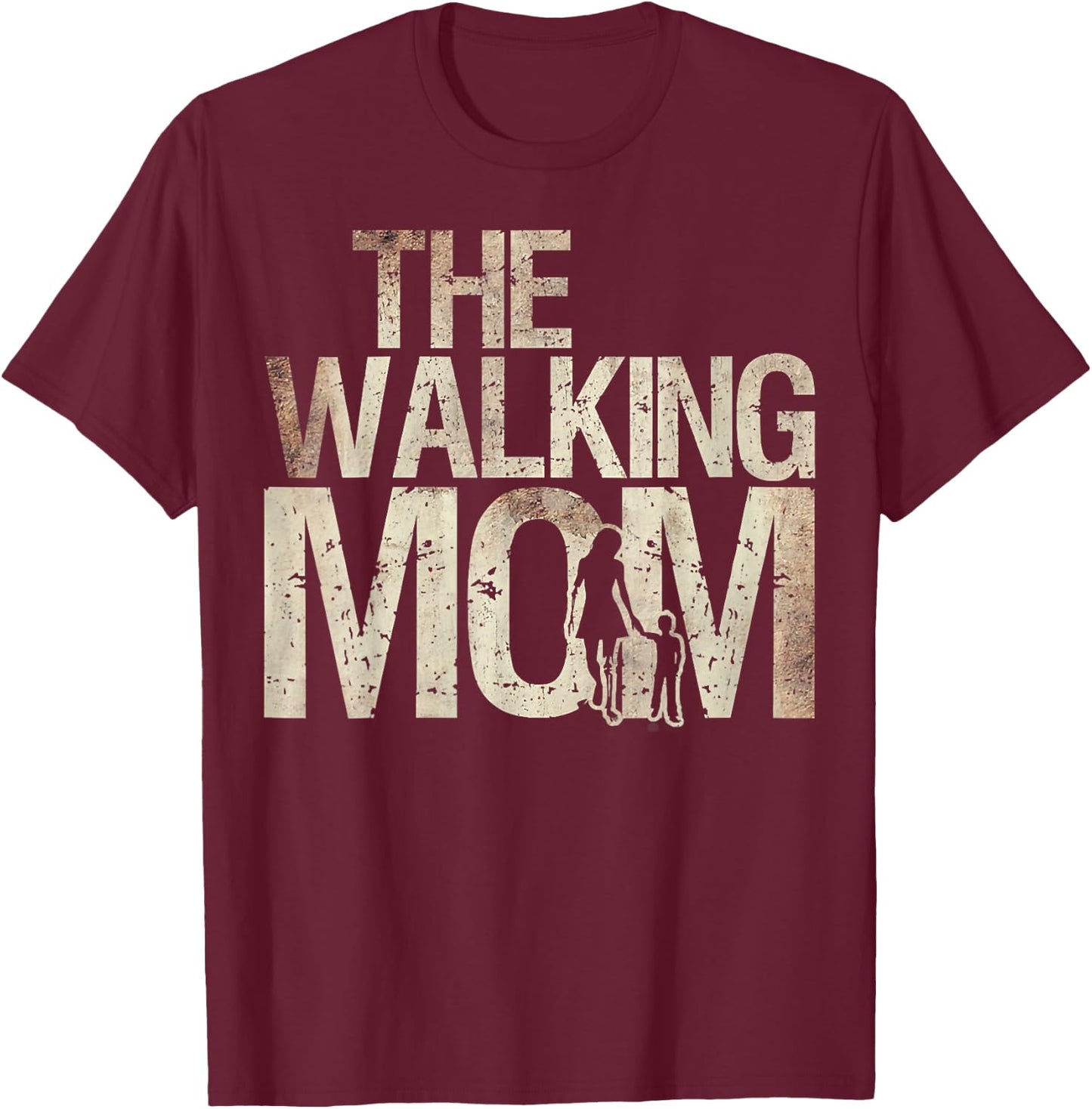 Walking Mom Zombie Woman And Kid Mother's Day T-Shirt - T-Shirt | Maroon