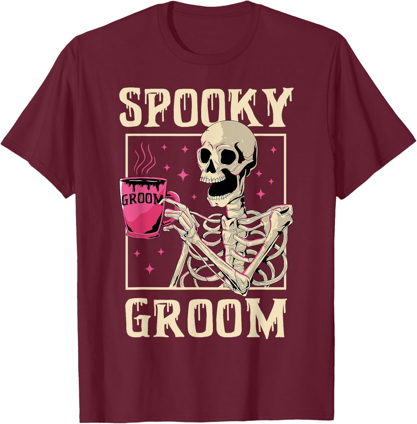 Spooky Groom Skeleton Halloween Wedding Bachelor Party T-Shirt - T-Shirt | Maroon