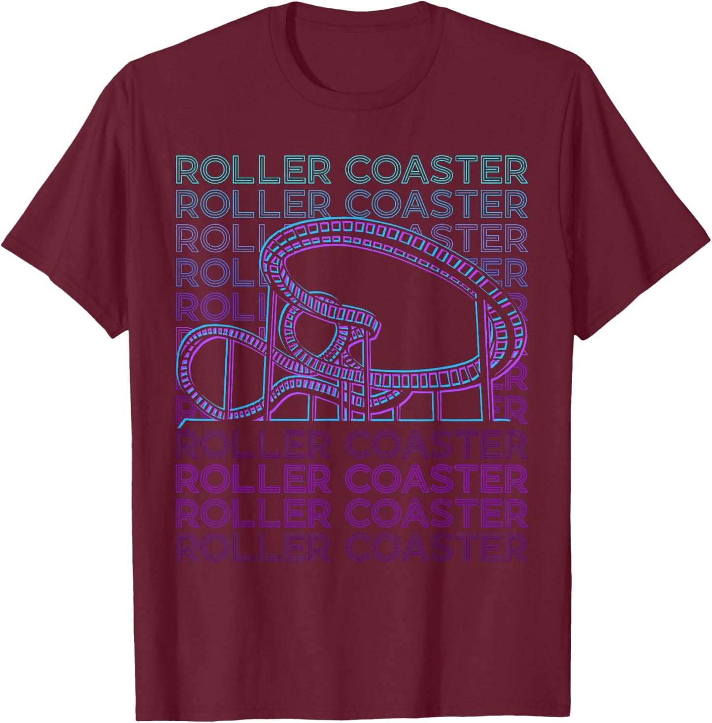Roller Coaster Gifts Roller Coaster Retro - -Adults, Kids - Black - Small - Short Sleeve - Cotton, Polyester T-Shirt - T-Shirt | Maroon