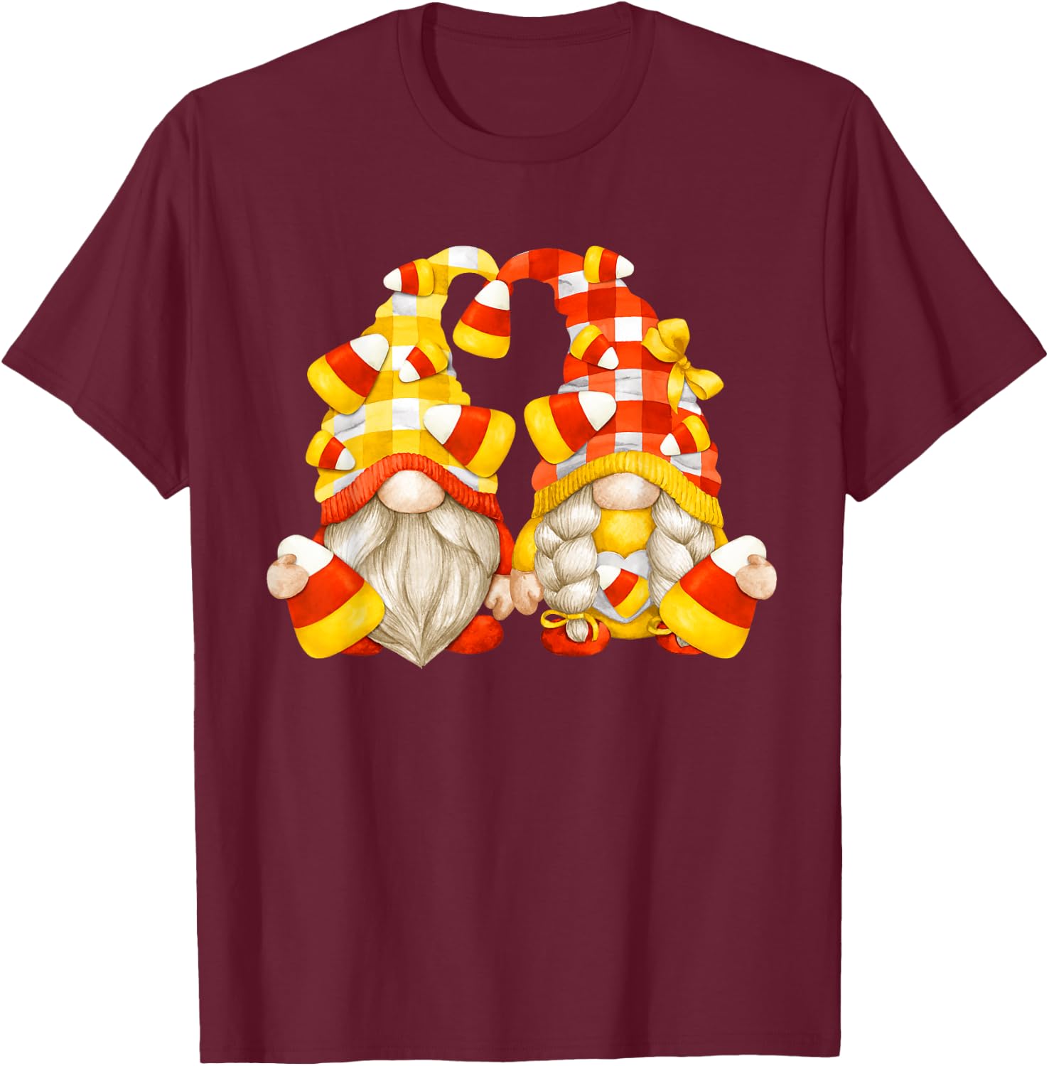 Funny Halloween Candy Corn Decor Cute Candycorn Gnomes T-Shirt - T-Shirt | Maroon