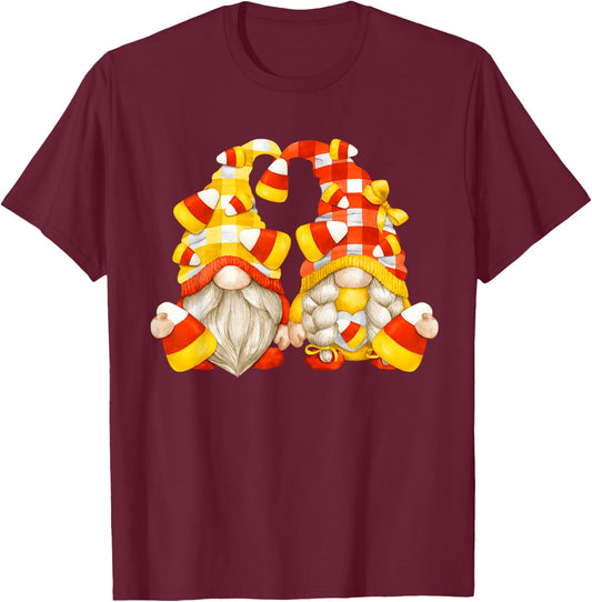 Funny Halloween Candy Corn Decor Cute Candycorn Gnomes T-Shirt - T-Shirt | Maroon